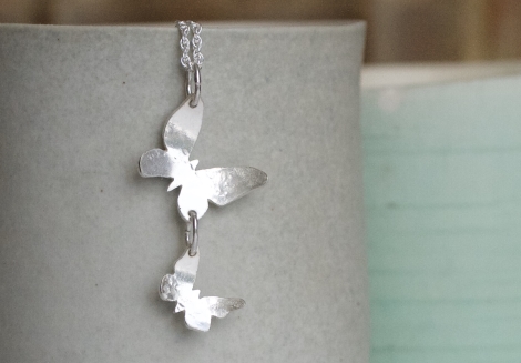 double butterfly silver pendant