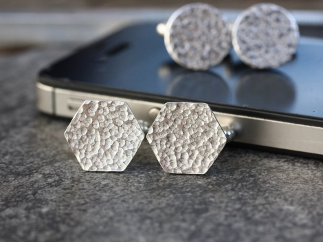 crosshatched silver hexagon cufflinks