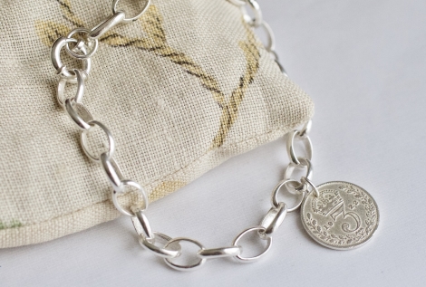 lucky silver three pence charm bracelet (chunky)